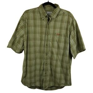 Carhartt Men's Large Green Plaid Short Sleeve Button Down Work Shirt Cotton